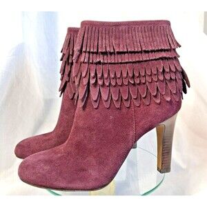 Plum Purple Suede Fringe Boots  Ankle Booties Women 8.5 Isola